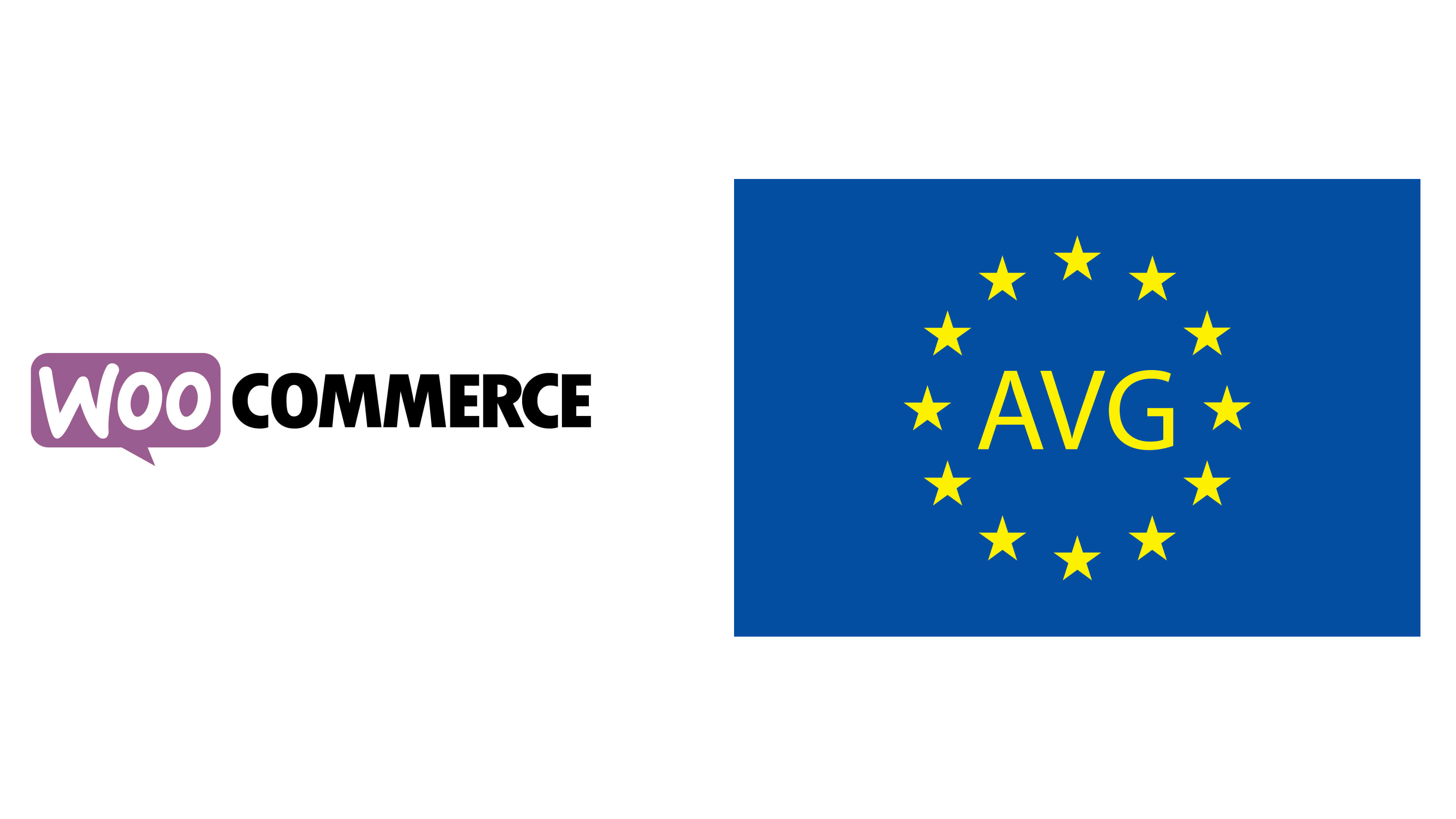 Afbeelding van het logo van WooCommerce met rechts van het logo de Europese vlag met daarop de letters AVG.