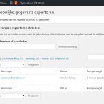 Screendump van het scherm dat aangeeft dat de aanvraag voor het exporteren van de gegevens is verzonden.