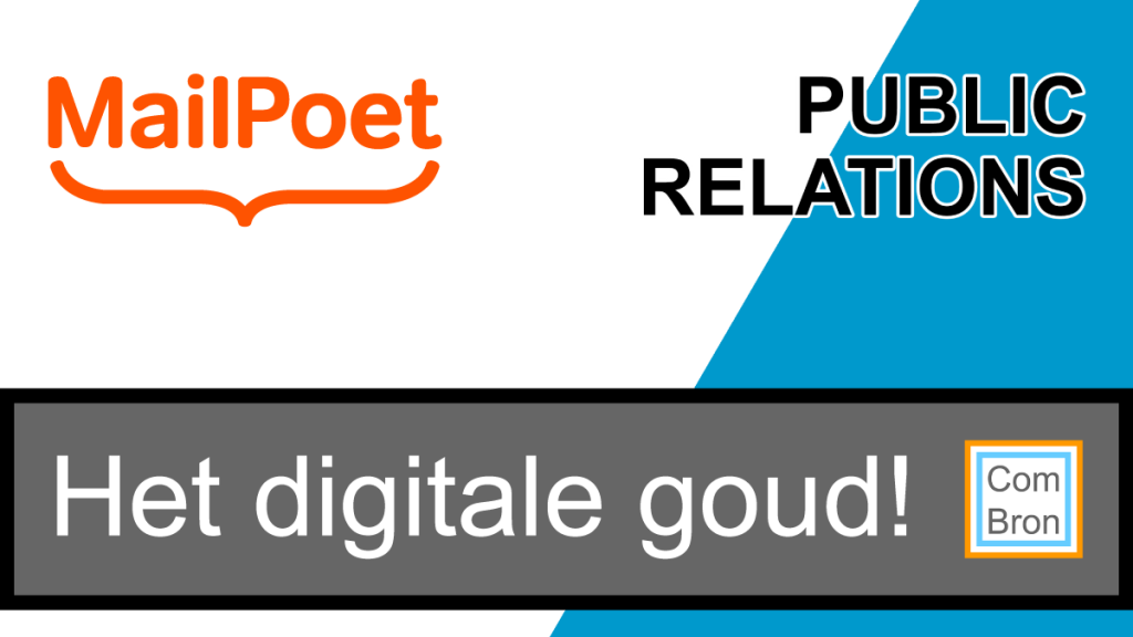 Afbeelding met het logo van MailPoet. Start een nieuwsbrief het digitale goud. Public relations.