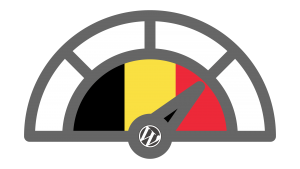 Afbeelding van een snelheidsmeter met een Belgische vlag en het logo van WordPress. De afbeelding hoort bij een artikel over je website sneller maken om beter gevonden te worden door Google.