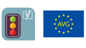 Png (afbeelding) van het logo van Yoast met ernaast een Europese vlag. Op de vlag staan de letters AVG.