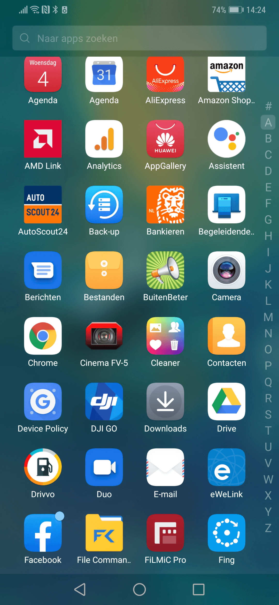 Screendump van scherm met app op Huawei Mate 20 Pro.