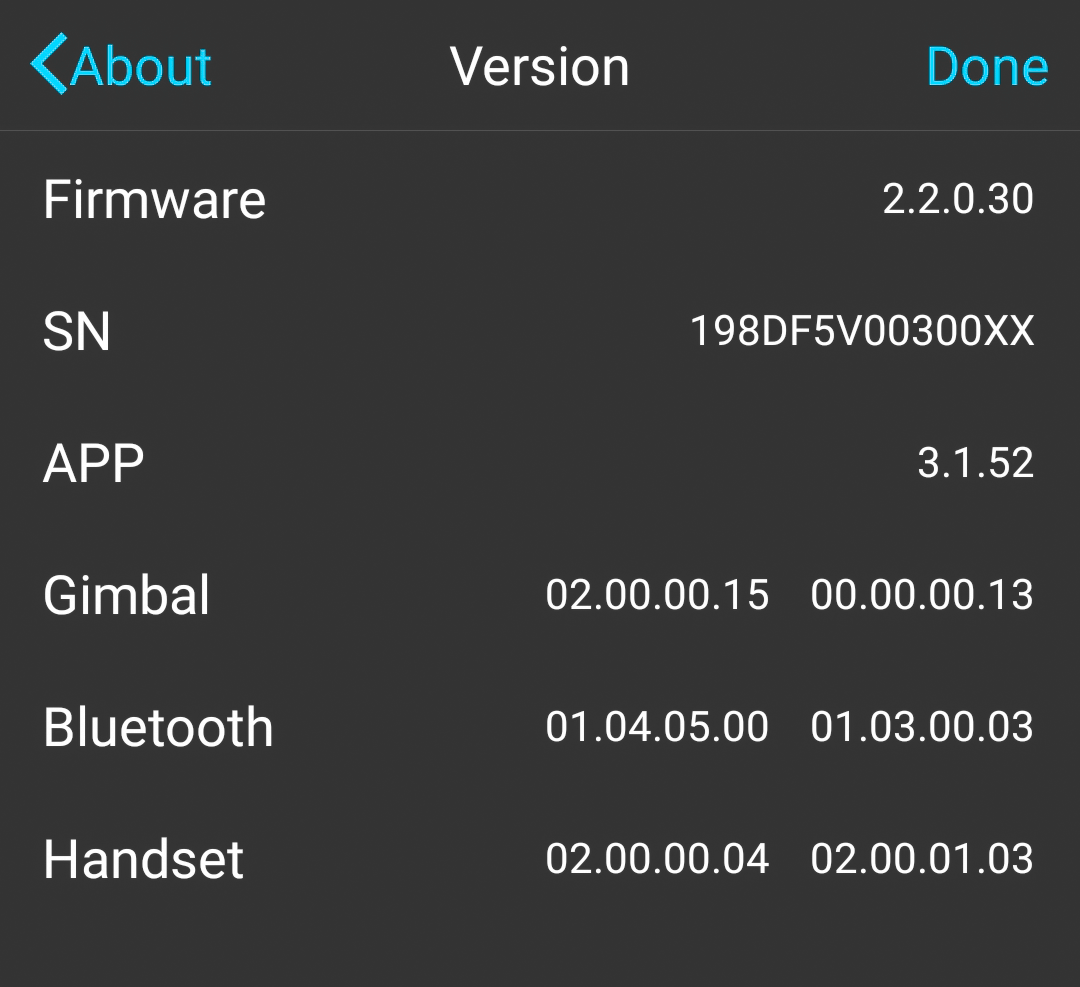 Screenshot DJI Pilot firmware Osmo Mobile 2.