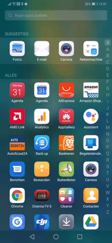 Animated gif van het starten van de DJI GO-app op een Huawei Mate 20 Pro telefoon.