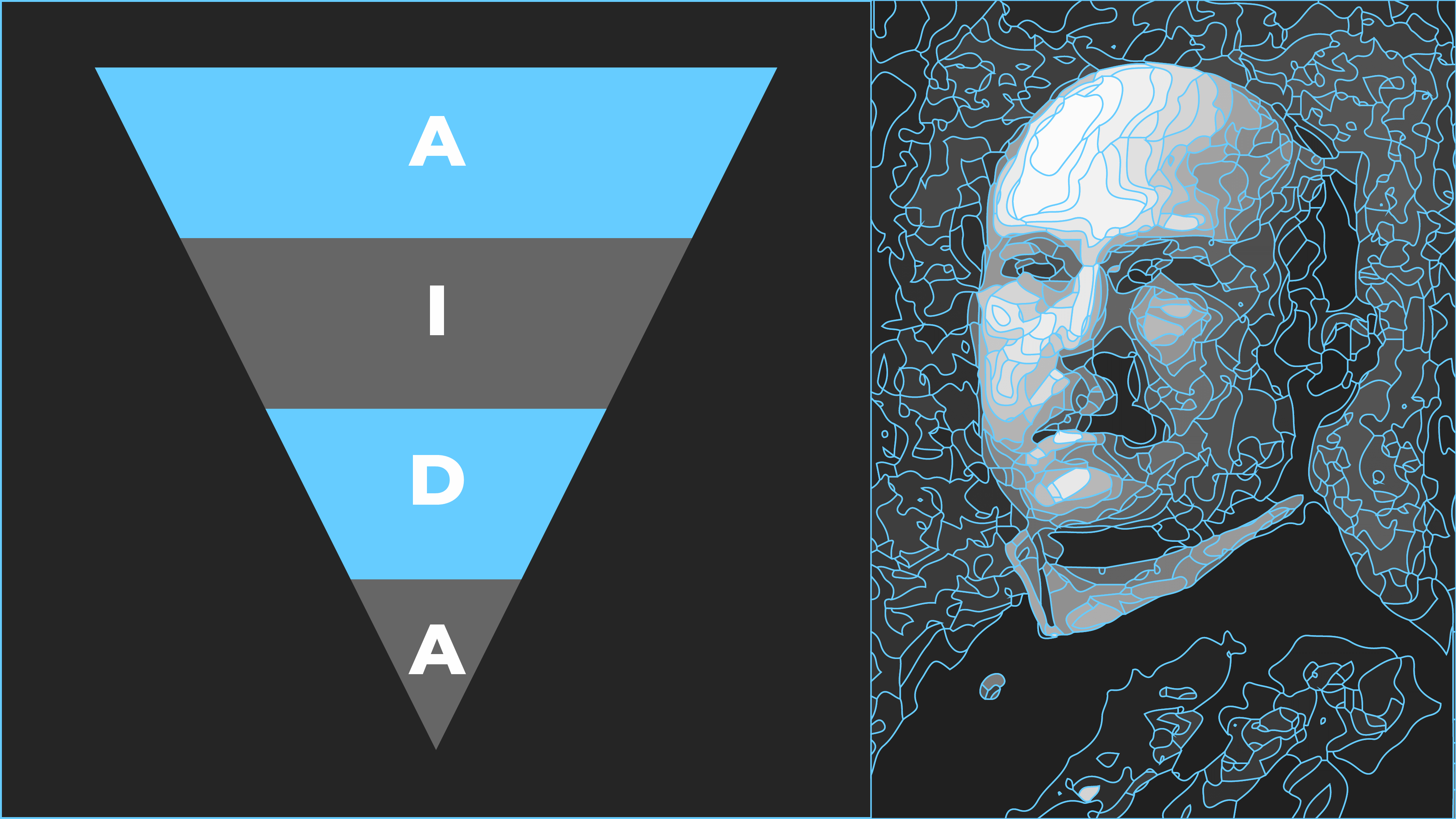 Afbeelding met rechts het hoofd van Elias St Elmo Lewis en links zijn AIDA marketing model.