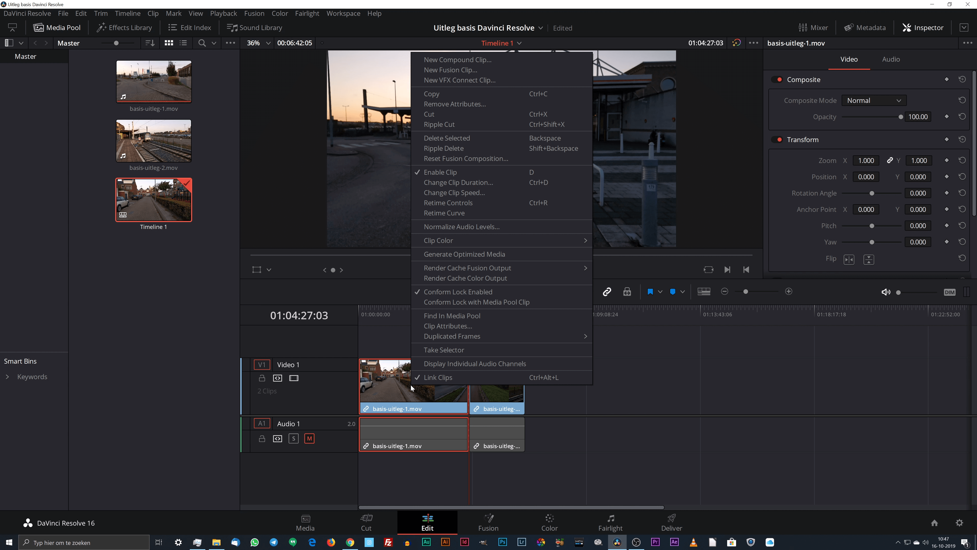 Het deel van de clip dat niet nodig is voor de bewerking in DaVinci Resolve verwijderen.