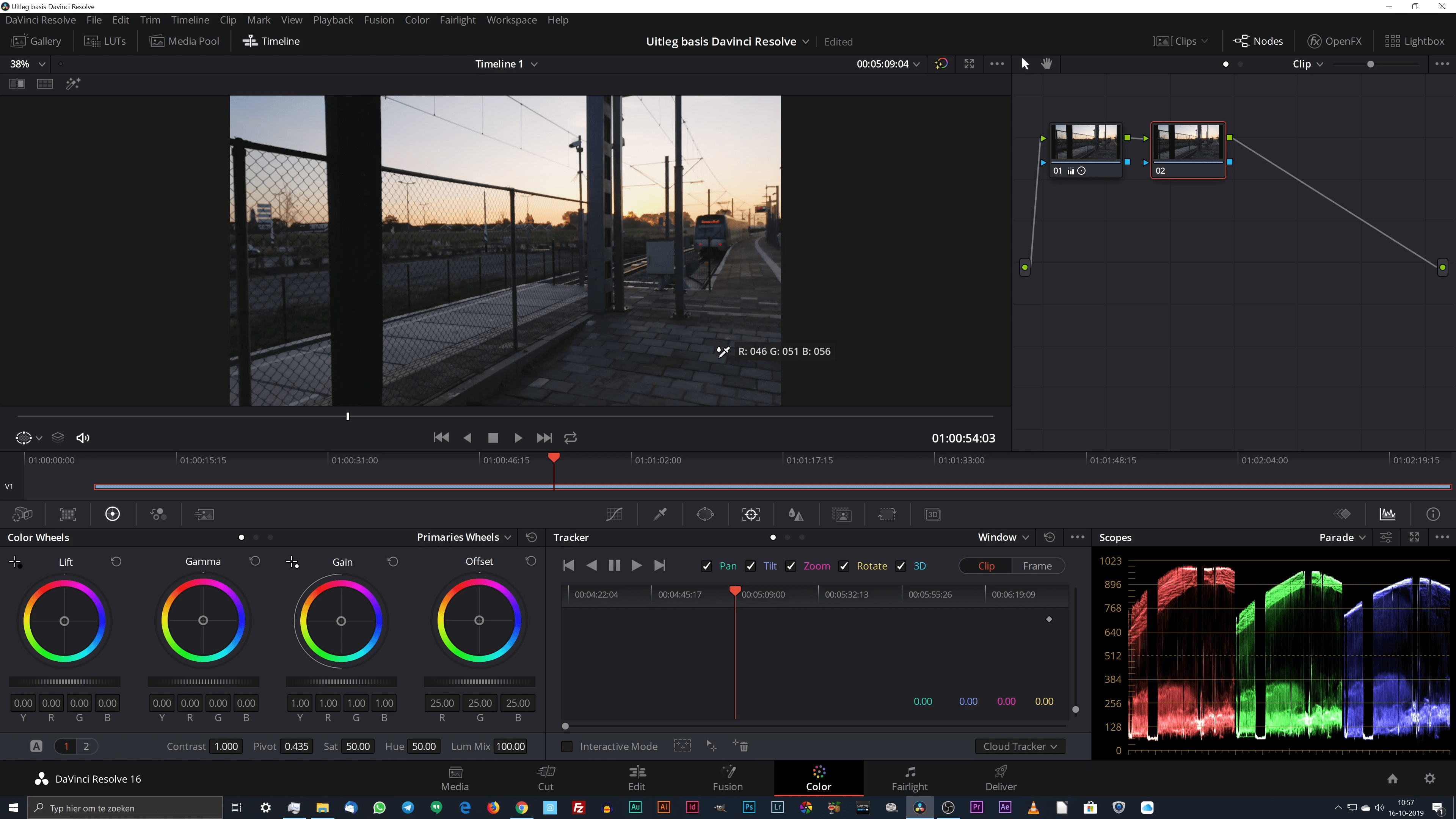 White balance of witbalans aanpassen in DaVinci Resolve 16 met de eyedropper.