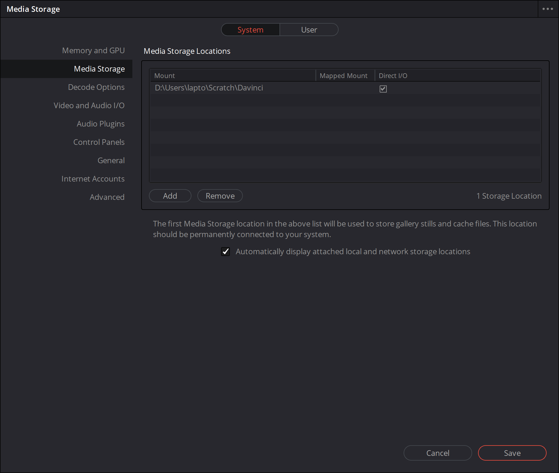 Een snelle ssd (het liefst een m.2) kiezen als schijf voor de cache en de stills (thumbnails en andere afbeeldingen) helpt bij de snelheid waarmee je met DaVinci Resolve kan werken.