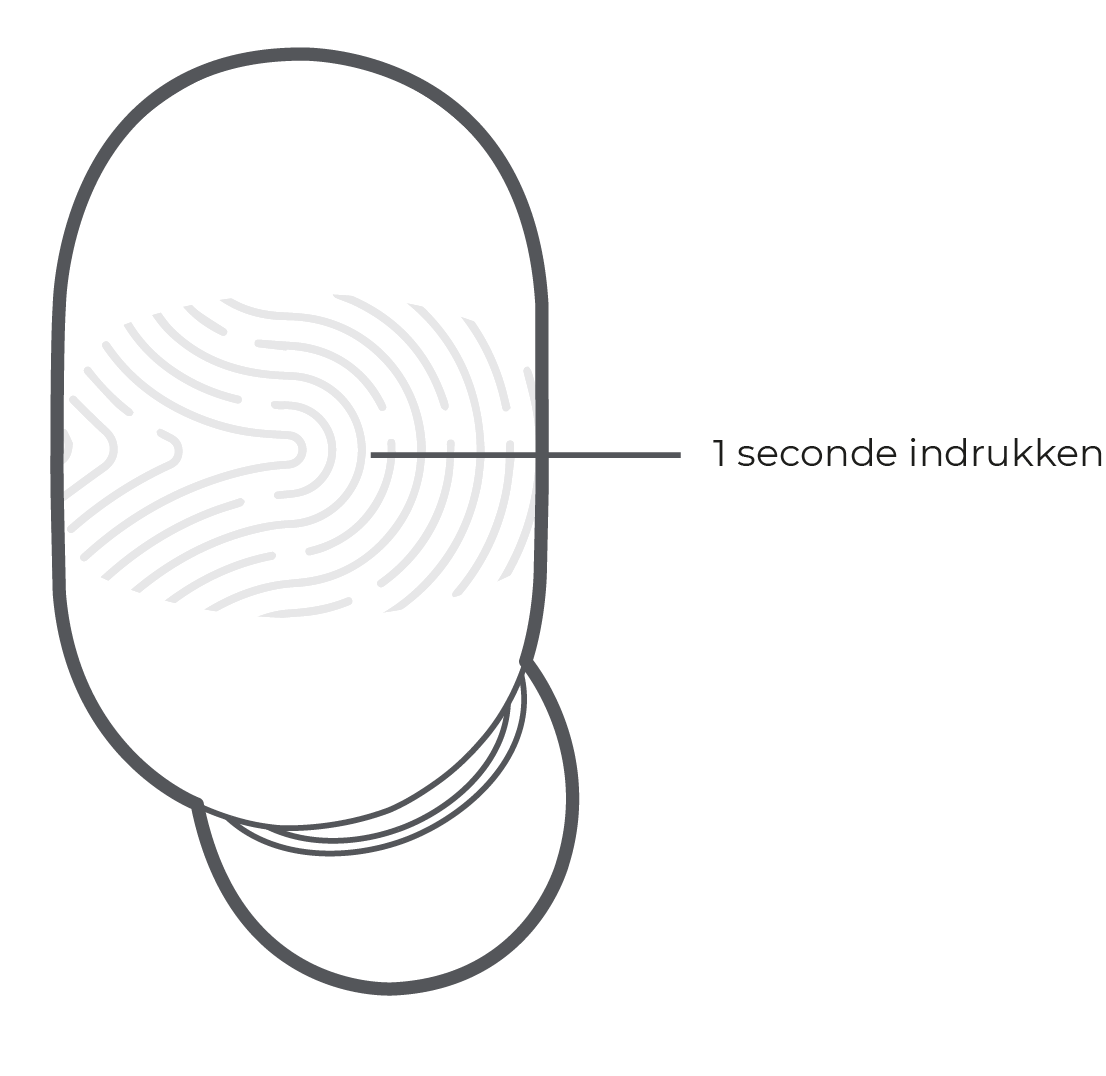 Tekening ter indicatie dat je Redmi Eardots S 1 seconde moet indrukken om de oordopjes in te schakelen.