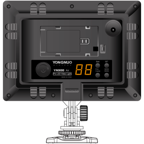 Tekening van de achterkant van de Yongnuo YN300 Air.