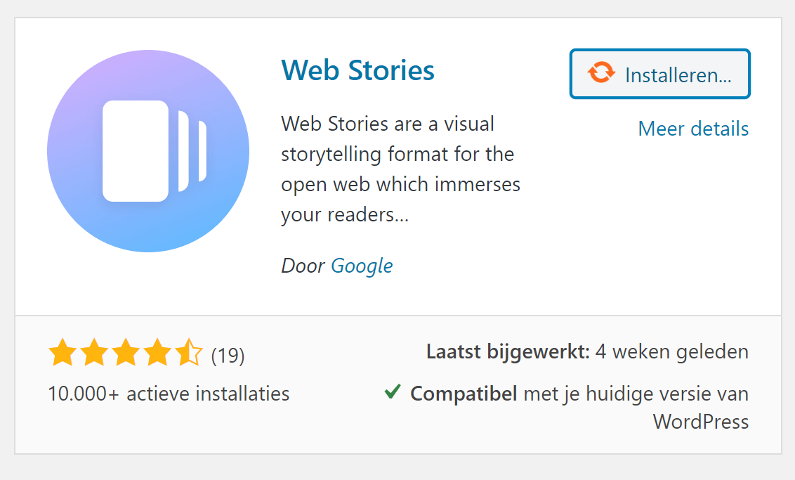 Web Stories plugin voor WordPress installeren.