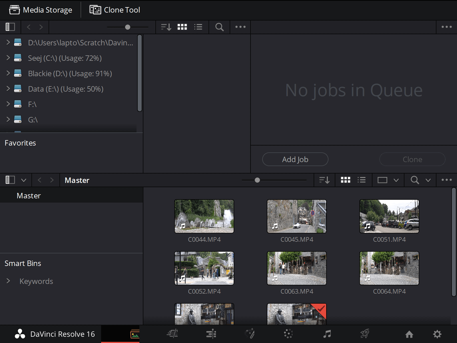 Screendump Media Storage DaVinci Resolve 16.