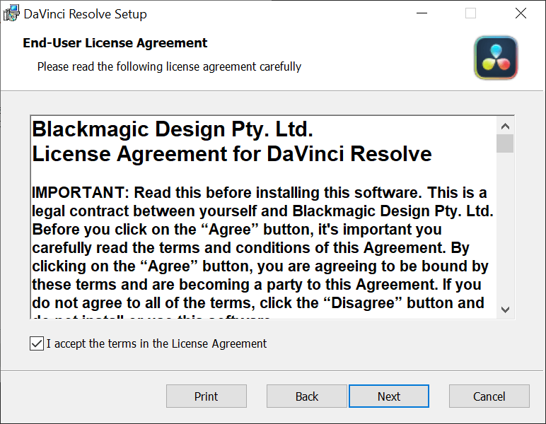License Agreement DaVinci Resolve.