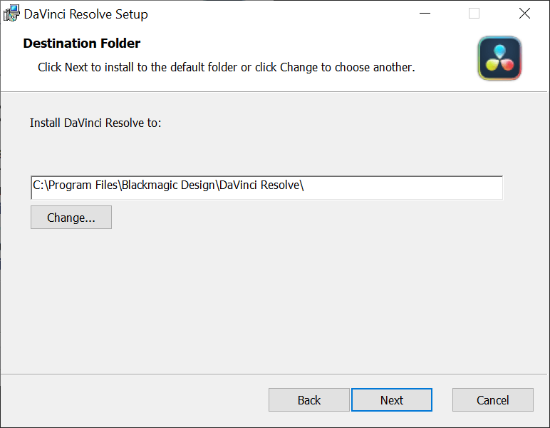 Instellen van de installatielocatie DaVinci Resolve.