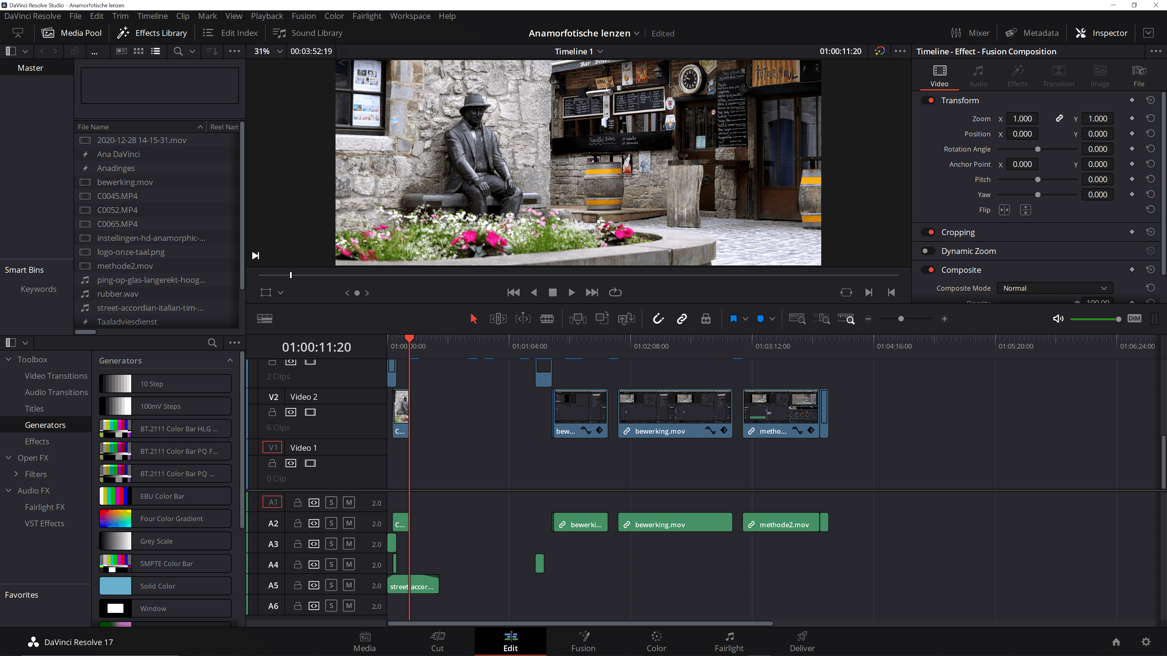 Tabblad Edit DaVinci Resolve 17.
