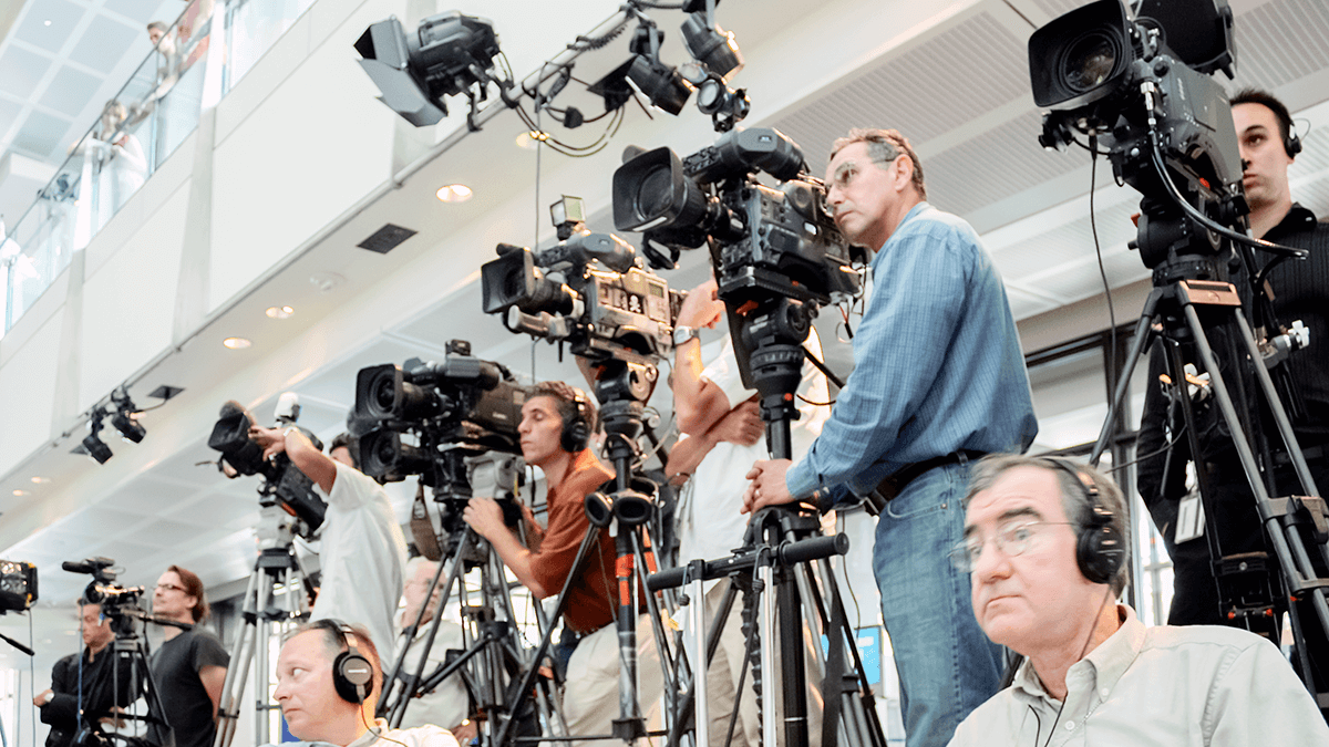 Persconferentie restauratie Apollo 11 video NASA Goddard Centre. Persvoorlichting voor gevorderden. Foto van een persconferentie bij NASA Goddard Centre.