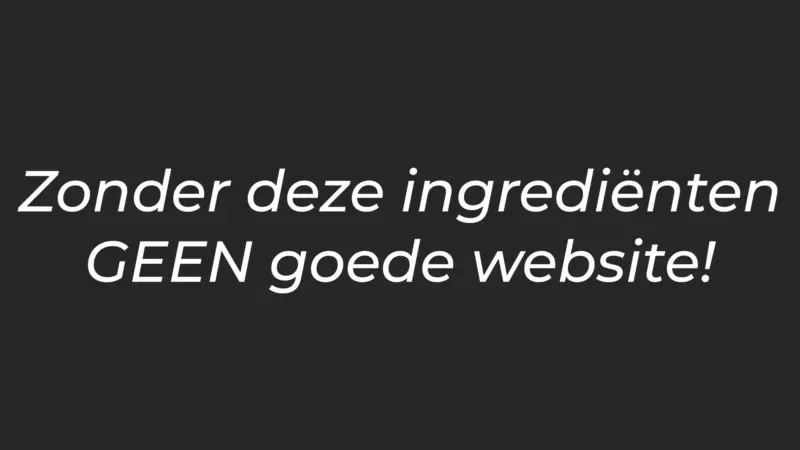 Afbeelding met tekst: "Zonder deze ingrediënten GEEN goede website!" Voor de tekst rolt een eight ball van rechts naar links.