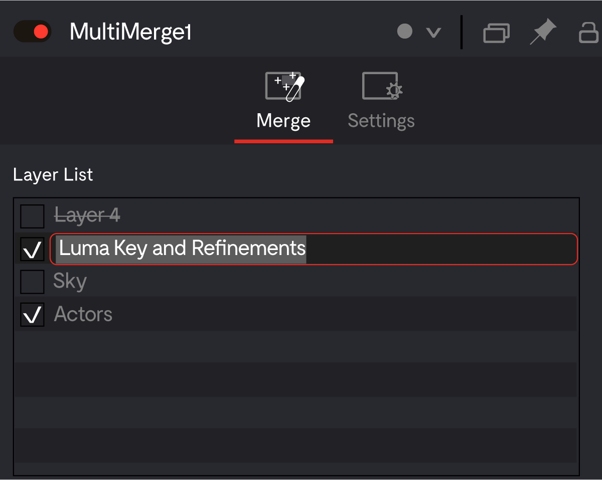 Tekening van een Layer List in Fusion van DaVinci Resolve.