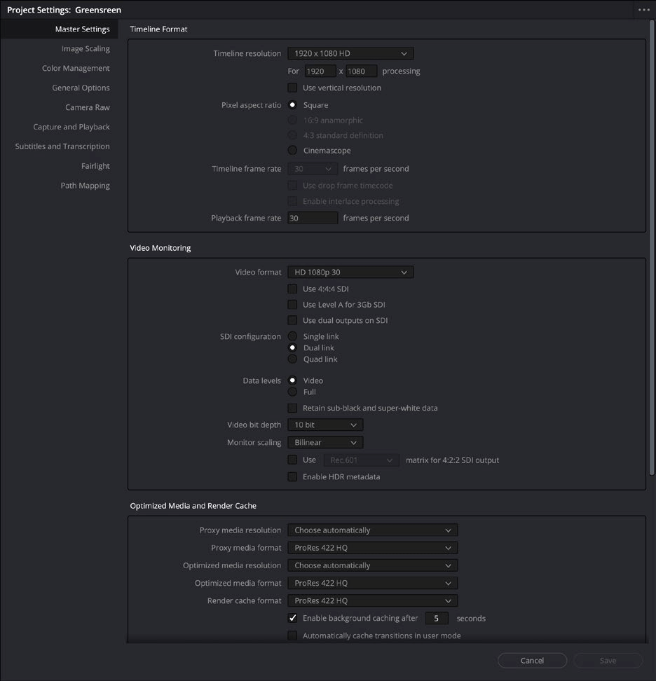 Instellingen project (Project Settings).